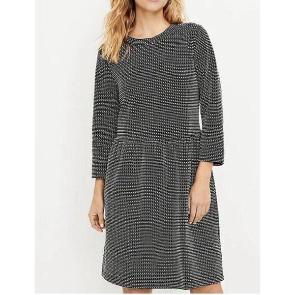 LOFT Dresses & Skirts - NWT Ann Taylor LOFT Textured Midi Dress Black White • Work Casual Size L